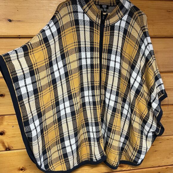 Jones New York Signature Dolman Sleeve Jacket Poncho Plaid Gold Zip Front 2X 3X - Picture 3 of 4